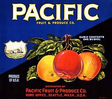 10 Vintage PACIFIC Brand Apple Fruit Crate Labels c.1940's Seattle, Washington picture