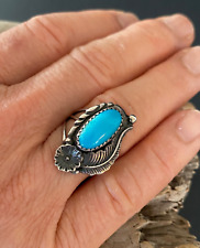 Vintage NAVAJO Sleeping Beauty Turquoise Sterling Silver Ring SZ 7 Signed J.W. picture