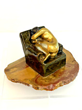 ANTIQUE BRONZE~ NUDE SEATED LADY IN GOLD PATINA~3