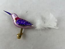 OWC Old World Lilac And Purple Blown Christmas Clip On Bird White Feather Tail picture