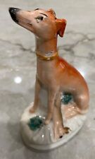 ANTIQUE ENGLISH STAFFORDSHIRE WHIPPET DOG W/RABBIT FIGURINE-Damaged but Worthy picture