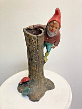 Antique German Garden Gnome W/Mouse 8.5 Inches High Pottery Figure Urn Vase picture