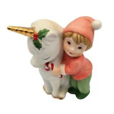 Vintage 1985 Enesco Little Boy Hugging Unicorn Porcelain Figurine Christmas picture