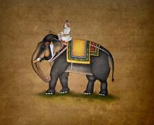 Miniature Mughal Mogul Elephant Painting Handmade Artwork Home Décor Collectible picture