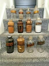 LARGE SELECTION OF GOLD LABEL GLASS CHEMIST APOTHECARY DISPLAY JARS / BOTTLES  picture