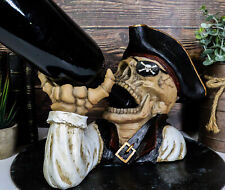 Ebros Ahoy Bootleg Rum Gold Tooth Pirate Captain Hook Skeleton Wine Holder picture