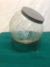 VINTAGE HOOSIER CABINET ZIPPER PATTERN GLASS BALL SUGAR JAR CANISTER ON STAND picture