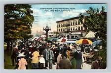 Long Beach CA-California, Crowds at the Municipal Fruit Market, Vintage Postcard picture