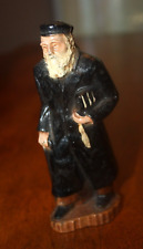 Carved and Painted Wood Old Jewish Man - Vintage Judaica Wood Figure - Kind Face picture