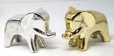 Modern Elephant Figurines Silver Gold Ceramic Bold Design Trunk Up Vintage picture
