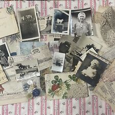 Early 1900s Ephemera Lot Paper Pictures Lace Buttons Ads Book Pages 50 Pieces picture
