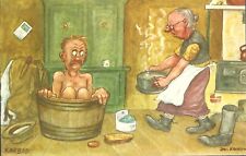 Vintage Comic Postcard, Jac Edgren #85, Baths, Man In Wooden Tub, Sweden, unused picture