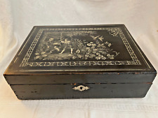 Antique Writing Stationary Box ~  Black Painted Travel Desk picture