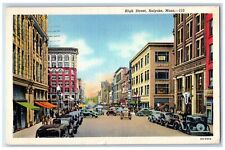 1941 High Street Cars Scene Holyoke Massachusetts MA Posted Buildings Postcard picture