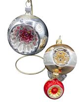 3 Vintage Mercury Glass Christmas Ornaments Indented Glitter, Mica picture