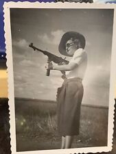 FRENCH INDOCHINA WAR,FEMALE SHOOTING A GERMAN MP40 MACHINE GUN SNAPSHOT,LOOK picture
