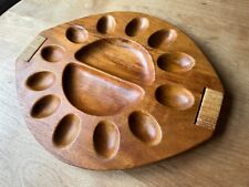 Handmade Vintage Taverneau Wood Deviled Egg Plate Platter MCM Mid Century Haiti picture