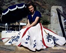 Jean Peters colorful 1940's pose in elegant blue and white outfit 8x10 Photo picture
