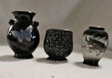Vintage Lot of 3 Miniature Vases Made In Japan Floral Butterfly Dragon Occupied picture