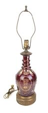 Antique 19th C Bohemian Ruby Glass Etched Painted Decanter Shape Table Lamp picture