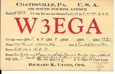 QSL 1938 Coatesville PA    radio card picture