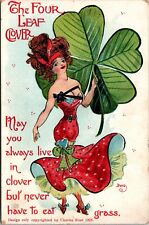 DWIG Postcard Artist Signed Humor Lady & Four Leaf Clover Good Luck c1912 JB34 picture