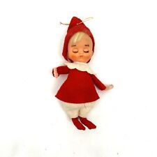Vintage Pixie Elf Ornament Red Eyes Closed Japan Red 5 Inches Christmas Big Eyes picture