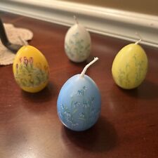 4 VTG Pastel Colored Egg Candles Decorated With Flowers picture