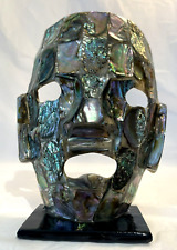 Mayan Aztec Death Burial Face Mask Sculpture Abalone Shell Mother Pearl Vintage picture