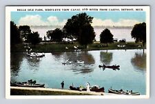 Detroit MI- Michigan, Belle Isle Park, Aerial Canal And River, Vintage Postcard picture