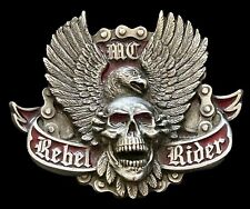 Vintage 1991 Rebel Rider Skulls Punk Metal Biker Belt Buckle Made In USA #971 picture