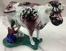 RARE Antique 19thC Staffordshire  Pearlware Pottery Cow Creamer 7.5” picture