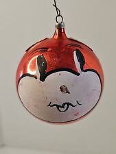 Vintage Blown Glass Pictured Painted Face Red Ball Christmas Ornament Poland picture
