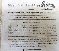 Rare original 1796 Paris FRANCE newspaper JOURNAL DE PERLET Napoleon Bonaparte picture
