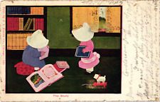 The Study Girls in Bonnets Kitty Books J I Austen Co. Undivided Postcard c1905 picture