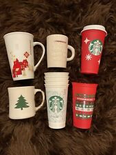 Lot of 9 Ceramic & Plastic Starbucks Mugs & Tumblers Christmas Travel picture