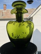 Vintage Green Glass Heart Shaped MCM Bottle Decanter with Stopper  Art Glass picture