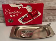 Vintage MCM Cranberry Slice And Serve Stainless Serving Set In Original Box NOS picture
