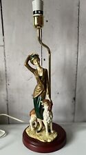 Art Deco Style Table Lamp Lady & Dog Vintage Figurine Working picture