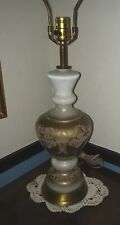Tall Vintage Glass Hollywood Regency MCM Mid Century Table Lamp Gold  White  picture
