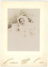 CIRCA 1890'S CABINET CARD Adorable Baby Winter Outfit Thompson Rockford IL picture