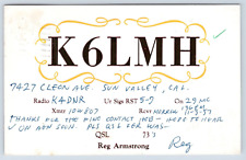 QSL CB Ham Radio K6LMH 'Reg Armstrong' Sun Valley California Vtg CA 1957 Card picture