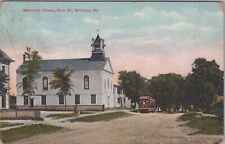 Methodist Church Main Street Winthrop Maine Trolley 1914 Dirt Road Postcard picture