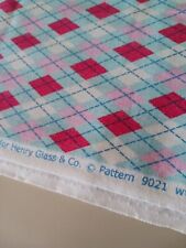 Tee Time Fresh Henry Glass Pattern 9021 Fabric Pink Blue Argyle Golf 1 .25 Yards picture