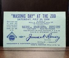 1936 Masonic Day At The Zoo Free Masons Cincinnati Ohio Ticket Admission Pass picture