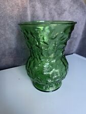 E.O Brody Cleveland OH Emerald Green Crinkle Glass Vase 8” Tall picture