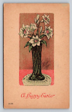 Early 1900s Antique Art Nouveau Elegant Easter Color Block Lilies Vase Flowers picture
