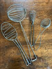 4 Old Primitive Wire & Metal Kitchen Utensils - Strainers, Egg Seperator & Wisk picture