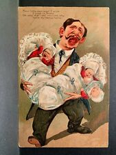 Postcard - Crying Father Holding Four Babies - Marriage Humor picture