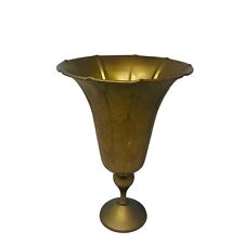 Muted Brass Colored Metal Tulip Goblet Vase 10” picture